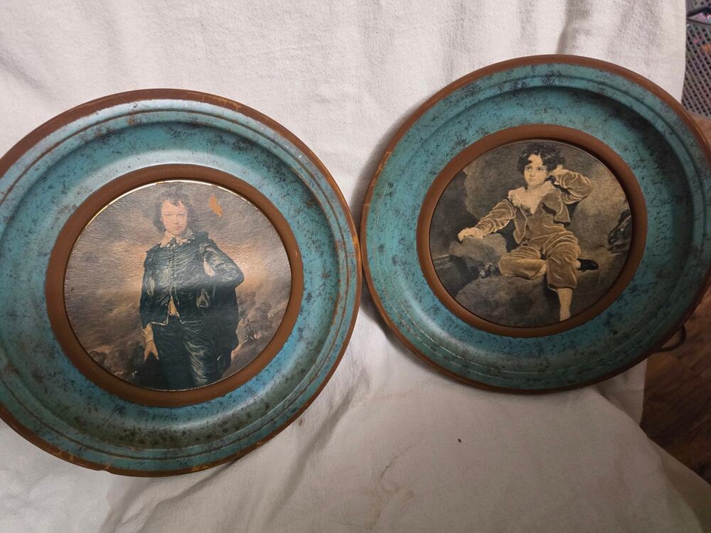 MCM Gainsborough Lawrence Turquoise Metal Wall Plates Set of 2mjh?h j